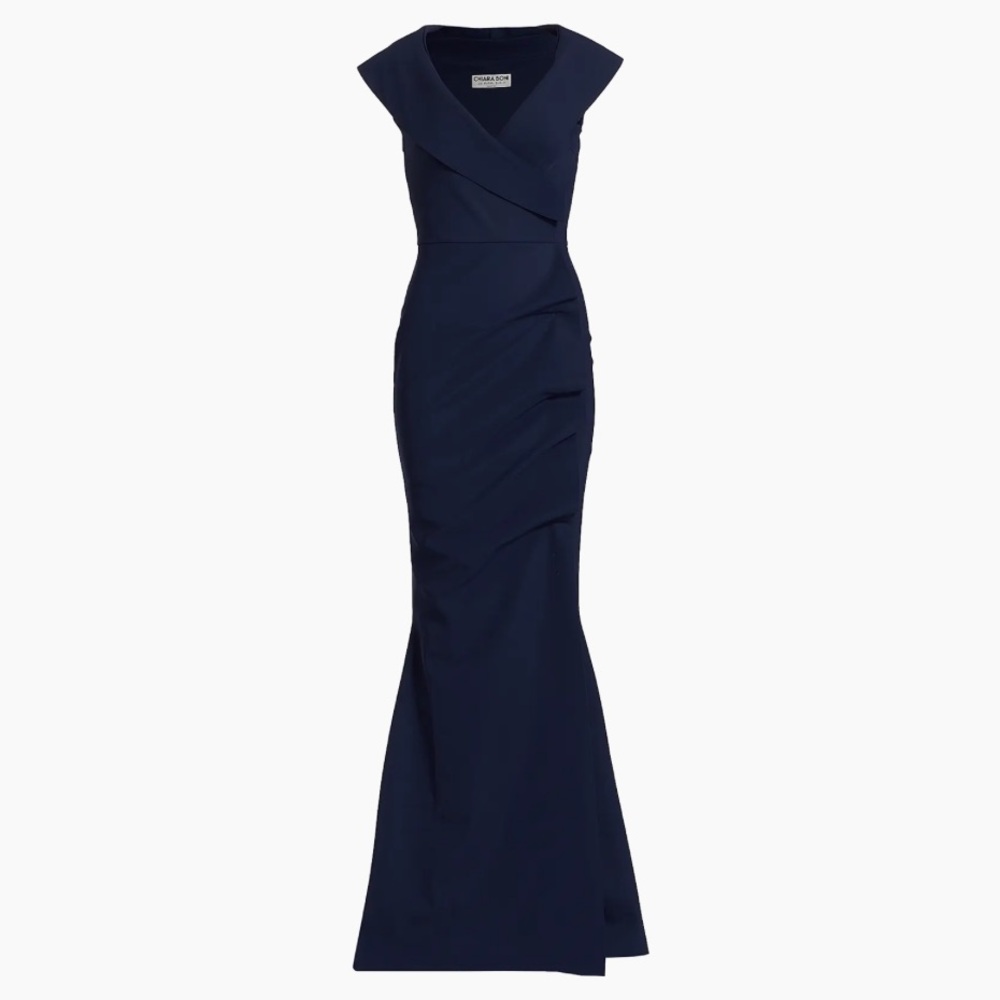 New Blue Notte Chiara Boni La Petite Robe Fiy Cocoon Collar Trumpet Gown Size 2